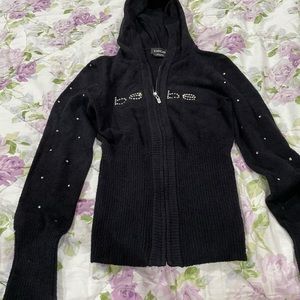 Bebe hooded jacket black with rhinestone